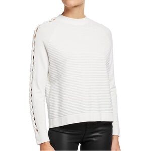 Emporio Armani Ribbed Sweater Braided Arm White Small Quiet Luxury Chic Classic